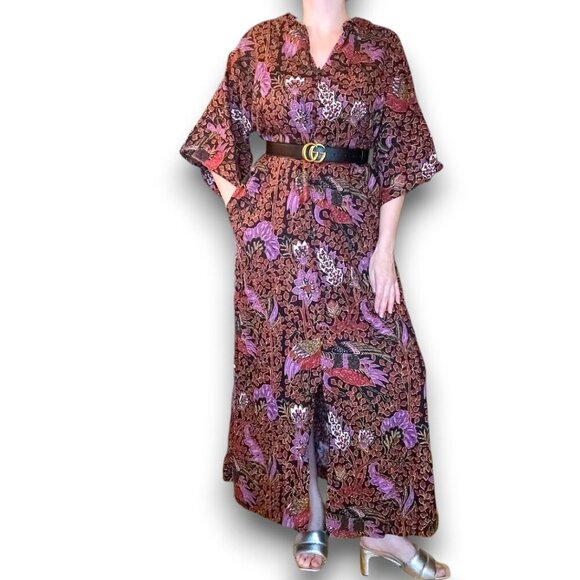 Vintage David Brown 70s Psychedelic Batik Peacock Caftan - Picture 2 of 10